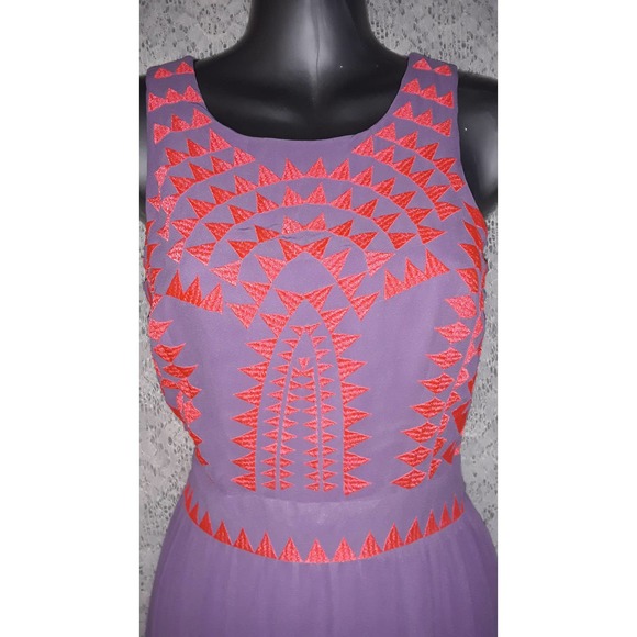 Gianni Bini  Sz 0 Purple and Coral Orange Embroidered Maxi Dress - Picture 6 of 9